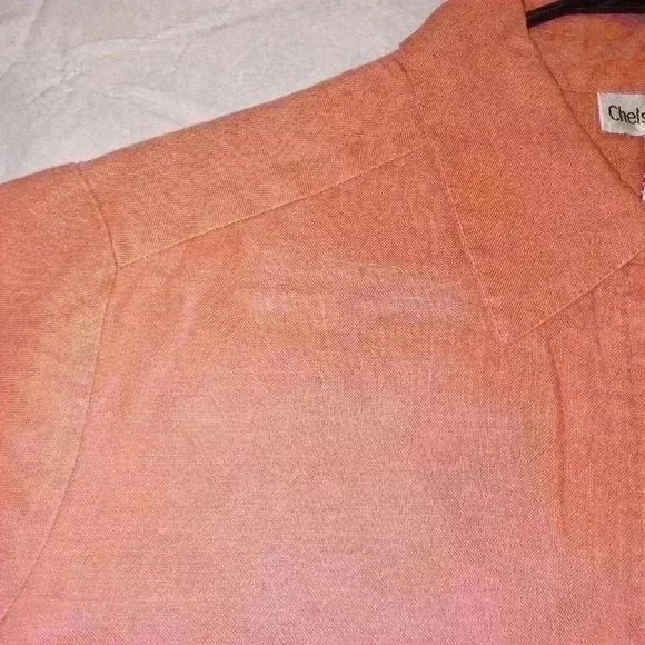 Women's 100% Linen Button Down   Collared Shirt Light Coral - Picture 6 of 11